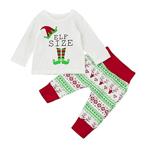 Oklady Baby Boy Girls Christmas Winter Elf Size Print Tops+Long Pant ...