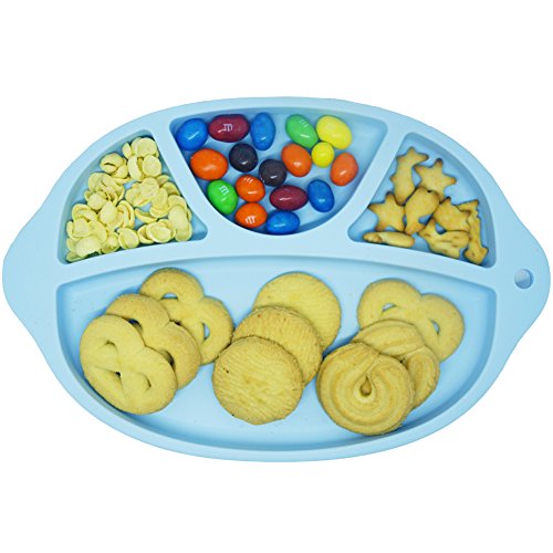 Premium Silicone Baby Placemat Blue, Divided Kids Plates Dinner Mat for Toddlers, Babies, Kids