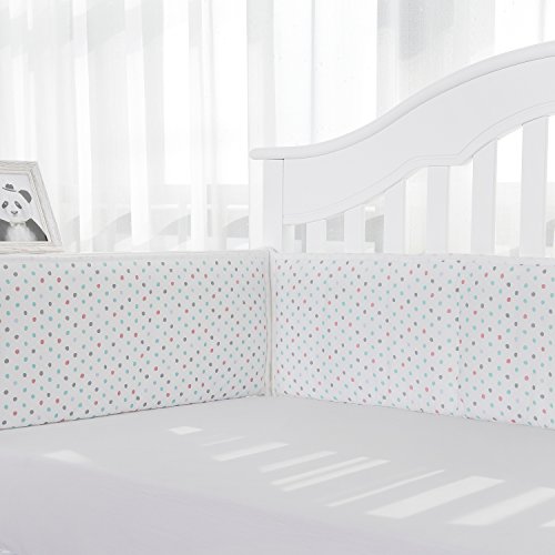 TILLYOU Padded Baby Crib Bumper 4 Piece Premium Woven Cotton Breathable WHITE 