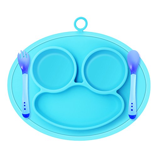 Silicone Baby Placemat, Fits Most Highchair Feeding Trays with Soft Spoon and Fork, Kitchen