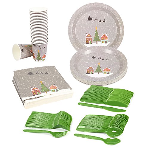 Disposable Dinnerware Set Serves 24 Christmas Santa Party Supplies