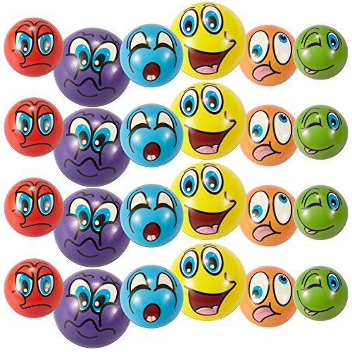 Set of 24 Emoji Face Foam Soft Stress Novelty Toy Balls (2.5