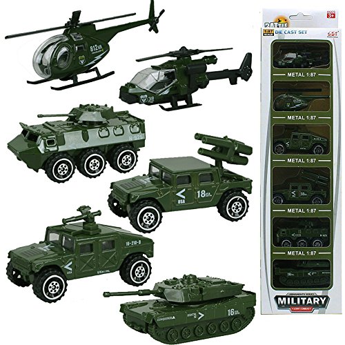 6 pcs Military Diecast Car Model Toy Army Fire Truck Jeep Armored Vehicle 