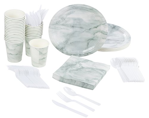 Marble Tableware Serves 24 Cups and Forks Napkins Marble Party Supplies Spoons Knives Marble Paper Plates