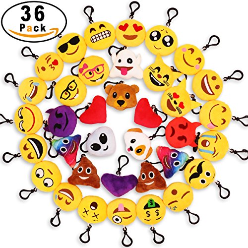 MelonBoat 36 Pack 2″ Emoji Plush Keychain Mini Pillows Backpack Clips