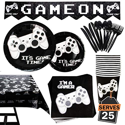177 Piece Video Gaming Party Supplies Set Including Banner, Plates