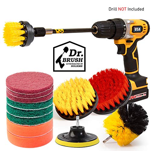 Power Scrubber Brush with Extend Long Attachment All purpose Clean for Grout Sinks Bathroom Kitchen & Aut Tiles Bathtub Yellow Scrub Pads & Sponge 14Piece Drill Brush Attachments Set