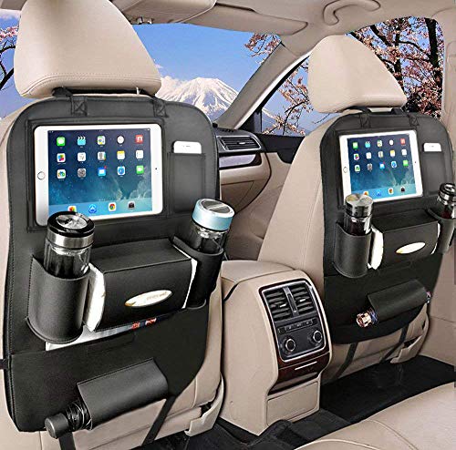 1 Pack, Black OTCPP Car Backseat Organizer PU Leather Car Seat Back Organizer for Travel with Baby Storage Bags iPad Holder 
