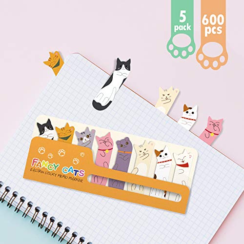 Cute Sticky Notes, 600 pcs (5 Pack) Sticky Tabs Cat Bookmark Notepads