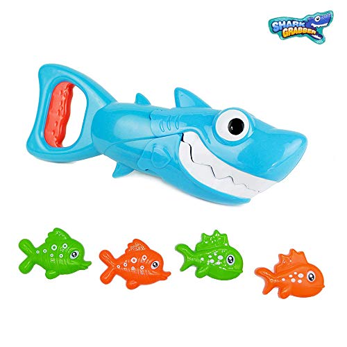 Shark Grabber Bath Toy Blue Shark with Teeth with 4 Toy Fishe for Kids Boys Girl