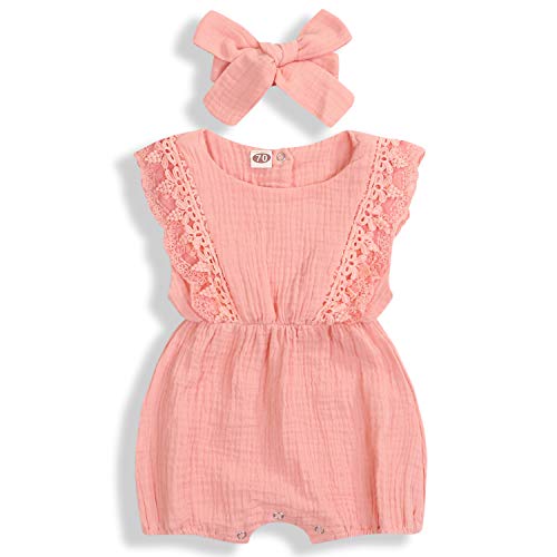 KCSLLCA Baby Girls Lace Romper Set Ruffle Sleeve Solid Color Onesie