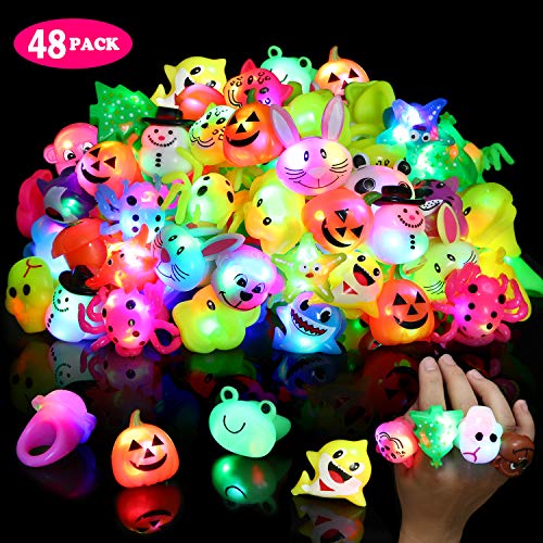 48 Pink Heart Flashing LED Jelly Rings Light Up Finger Glow Toy Party Favours