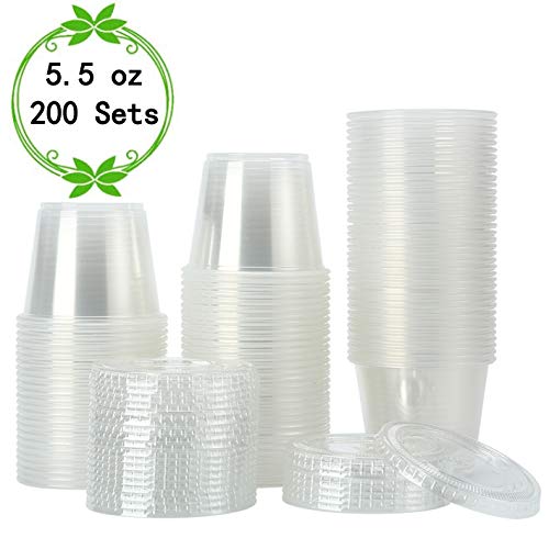 [200Sets5.5oz] Clear Plastic Disposable Portion Cups with Lids
