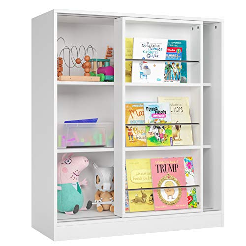 Homfa Kids Bookcase 3 Tier Toy Organizer Cabinet With Sliding