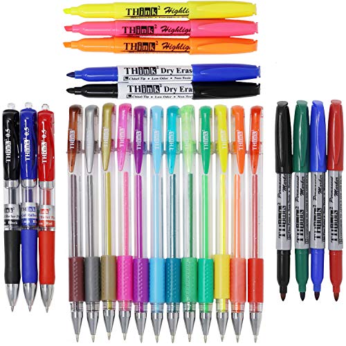 [24 Pack] Think2 Markers & Gel Pens School Supplies Kit. Includes 3